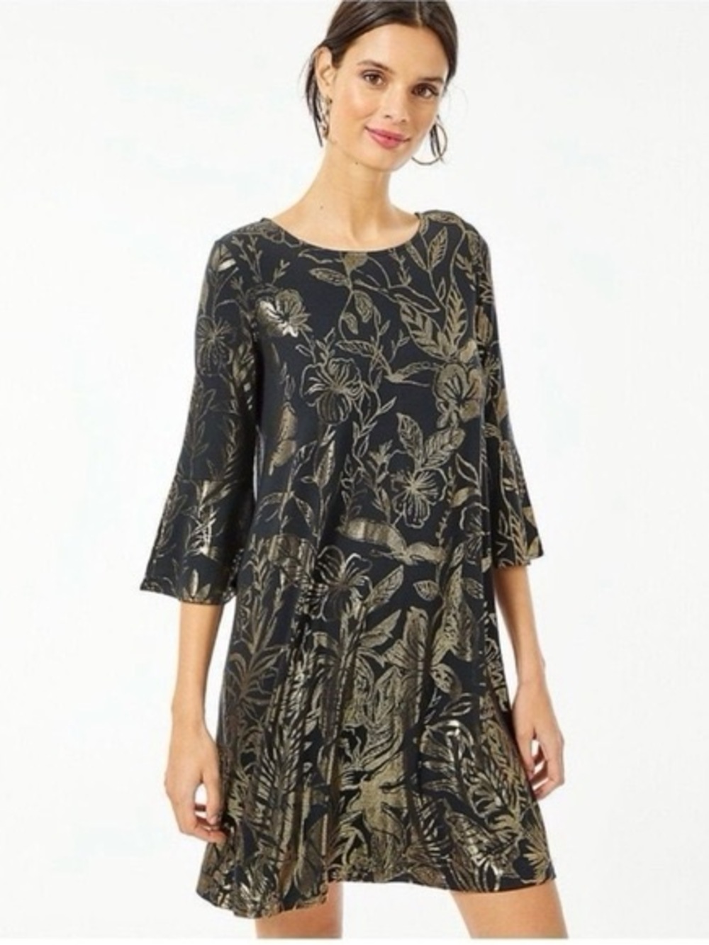 Lilly Pulitzer Ophelia Swing Dress Black Gold Metallic XXL